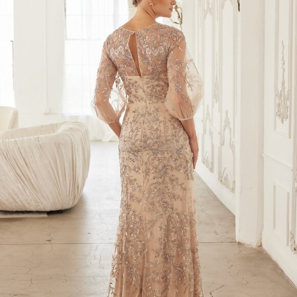 Plus size formal dress.Mother of the bride 3 quarter sleeve party champagne - Picture 3 of 8